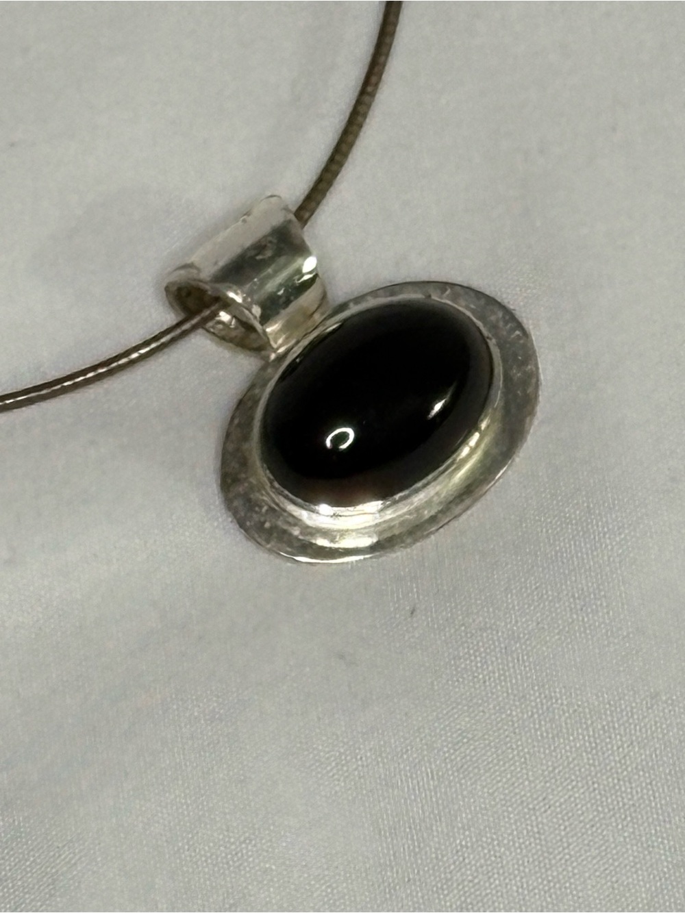 Sterling Silver Black Onyx Oval Pendant Necklace